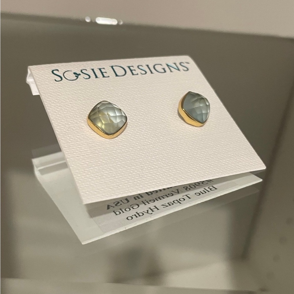 Blue Hydro Topaz Vermeil Gold Stud Earrings